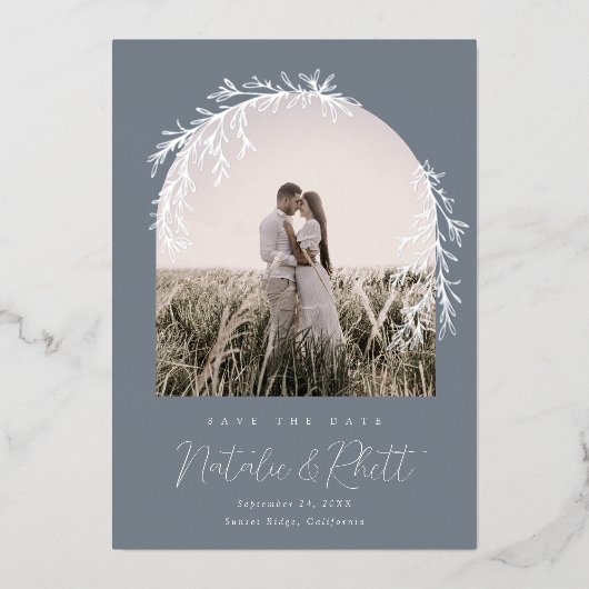 Modern Laurel Leaf Archway Wedding Save the Date Folie Uitnodiging (Voorkant)