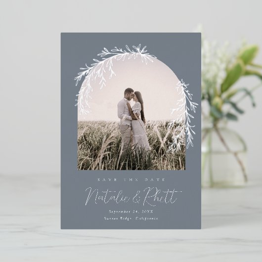 Modern Laurel Leaf Archway Wedding Save the Date Folie Uitnodiging (Staand Voorkant)