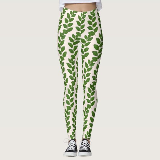 Modern Laurel Leaf Pattern op Ivory Leggings (Voorkant)