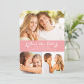 Modern Laurel sparen de Datum Fotokaart/Roze Save The Date (Staand voorkant)