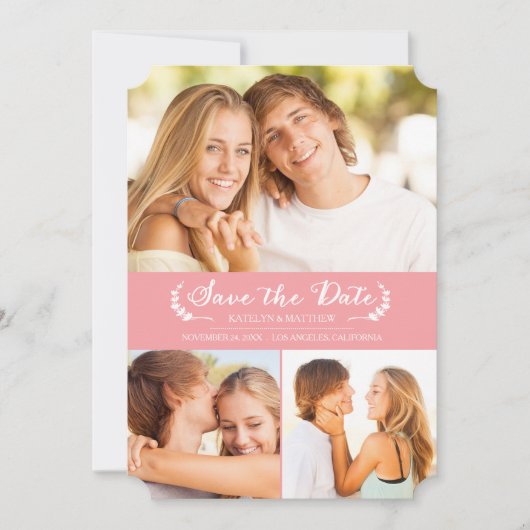 Modern Laurel sparen de Datum Fotokaart/Roze Save The Date (Voorkant)