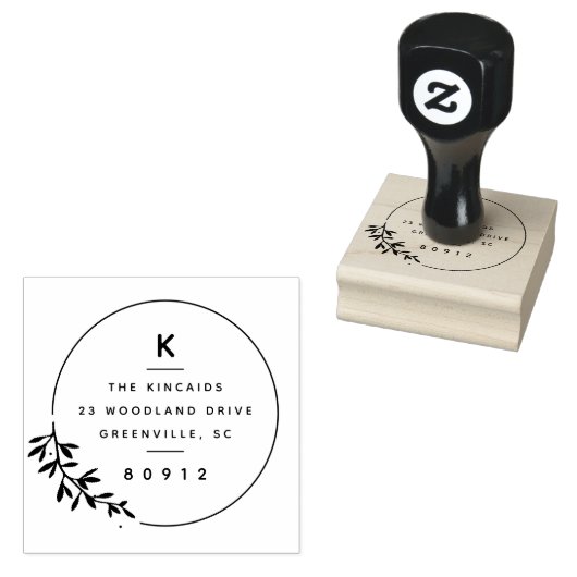 Modern laurel tak monogram retouradres rubberstempel (Gestempeld)