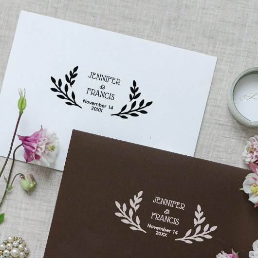 Modern Laurel Wedding Save the Date Rubberstempel