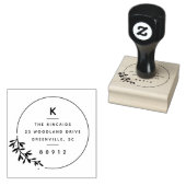 Modern laurier tak monogram retouradres rubberstempel (Gestempeld)