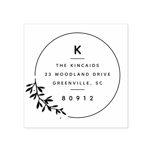 Modern laurier tak monogram retouradres rubberstempel (Afrduk)