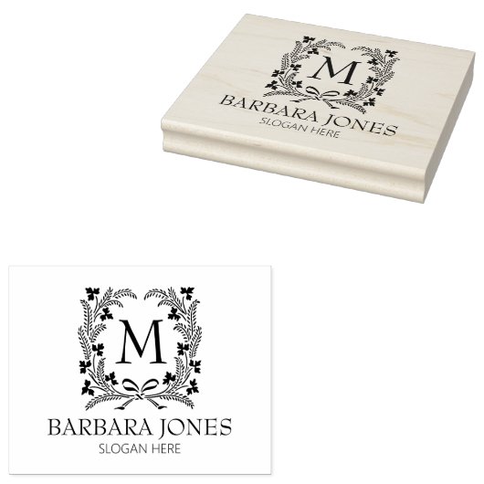 Modern lauriermonogram, klein bedrijf groot rubberstempel (Gestempeld)