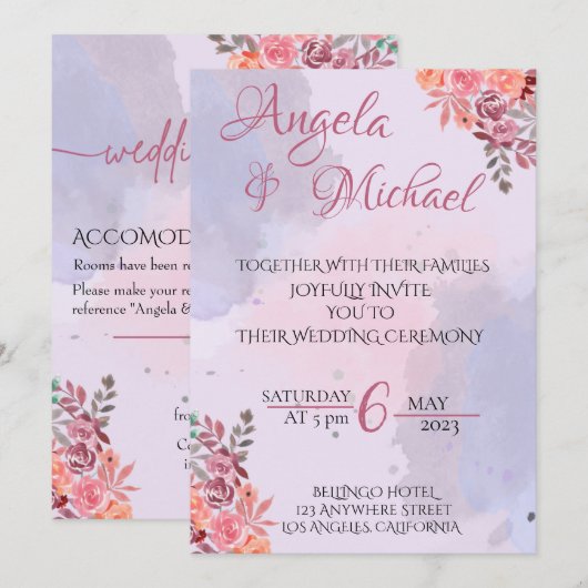 Modern Lavendar Wedding Invitation Card Kaart (Voorkant / Achterkant)