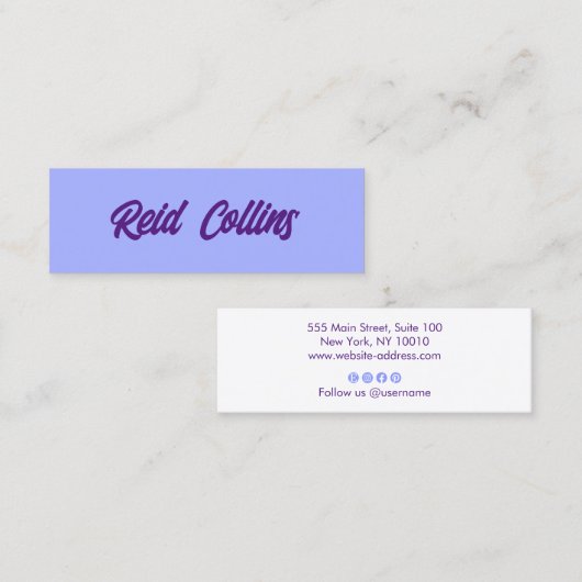 Modern Lavendel en Paarse Bold Script Mini Visitekaartje (Voorkant / Achterkant)