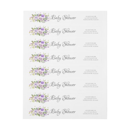 Modern Lavendel Flowers Baby shower label (Vel)
