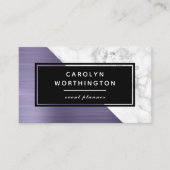 Modern Lavendel Geborsteld Folie Wit Marmer Zwart Visitekaartje (Voorkant)
