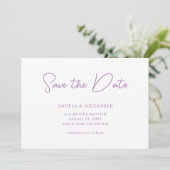 Modern Lavendel Huwelijksscript Save The Date (Staand voorkant)