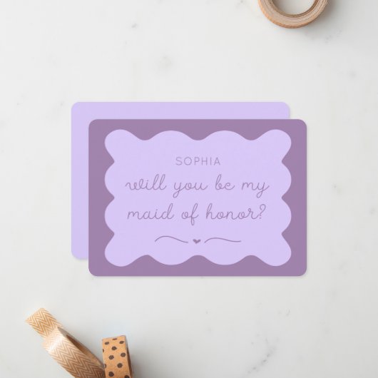 Modern Lavendel Maid of Honor Custom Name Voorstel Notitiekaartje