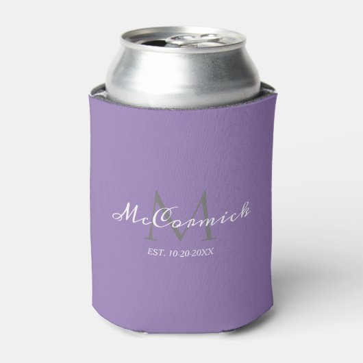 Modern Lavendel Paarse bruiloft Script Monogram Blikjeskoeler (Blikje Voorkant)