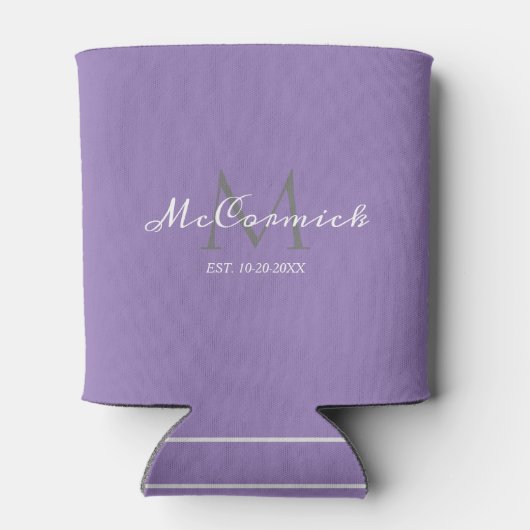 Modern Lavendel Paarse bruiloft Script Monogram Blikjeskoeler (Achterkant)