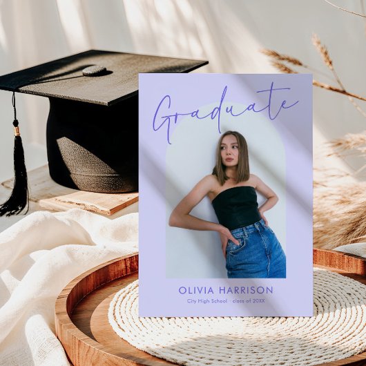 Modern Lavendel Script Arch Photo Afstuderen Kaart