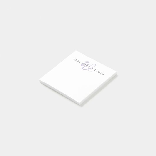 Modern Lavendel Script Monogram Post-it® Notes (Schuin)