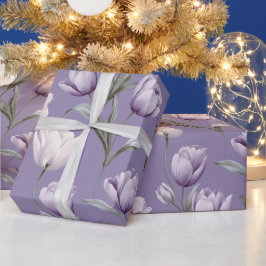 Modern Lavendel Tulp Wit Bloemmotief Cadeaupapier