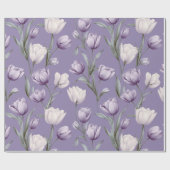 Modern Lavendel Tulp Wit Bloemmotief Cadeaupapier (Vlak)