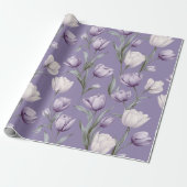 Modern Lavendel Tulp Wit Bloemmotief Cadeaupapier (Uitgerold)