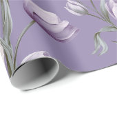 Modern Lavendel Tulp Wit Bloemmotief Cadeaupapier (Rol Hoek)