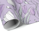 Modern Lavendel Tulp Wit Bloemmotief Cadeaupapier (Rol Hoek)