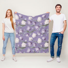 Modern Lavendel Tulp Wit Bloemmotief Fleece Deken