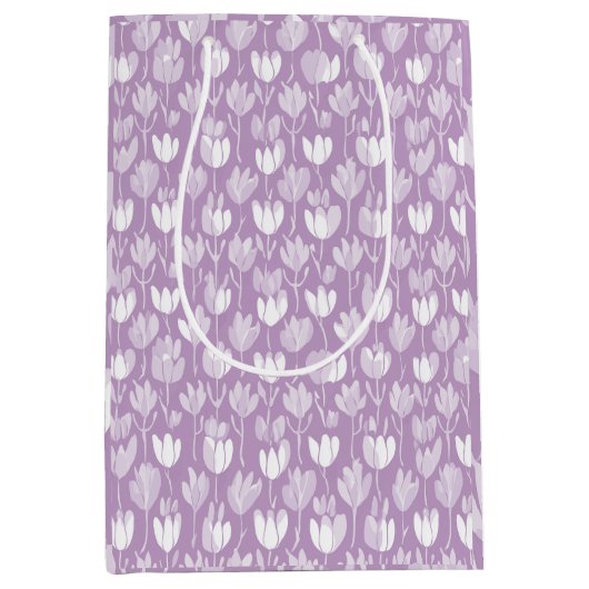 Modern Lavendel Tulp Wit Bloemmotief Medium Cadeauzakje (Voorkant)