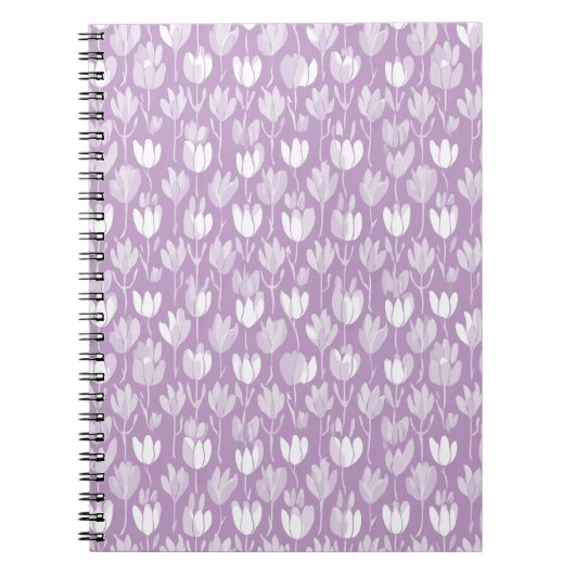 Modern Lavendel Tulp Wit Bloemmotief Notitieboek (Voorkant)