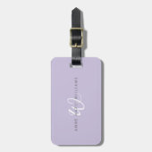 Modern Lavendel Wit Schreef Monogram Bagagelabel (Voorkant verticaal)