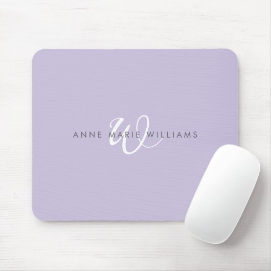 Modern Lavendel Wit Schreef Monogram Muismat (Met muis)