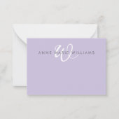 Modern Lavendel Wit Schreef Monogram Notitiekaartje (Voorkant)