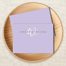 Modern Lavendel Wit Schreef Monogram Notitiekaartje