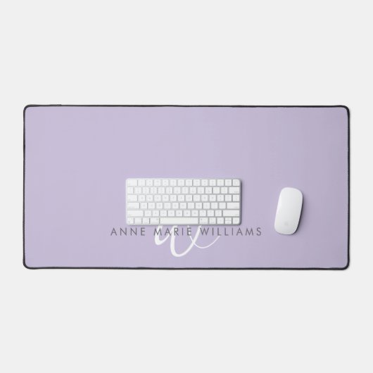 Modern Lavendel Wit Script Monogram Bureaumat (Keyboard & Muis)