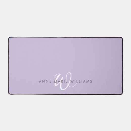 Modern Lavendel Wit Script Monogram Bureaumat (Voorkant)