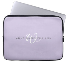 Modern Lavendel Witte Script Monogram Laptop Sleeve