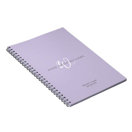 Modern Lavendel Witte Script Monogram Notitieboek (Rechterzijde)