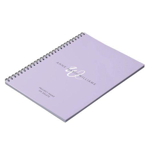 Modern Lavendel Witte Script Monogram Notitieboek (Linkerzijde)