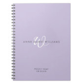 Modern Lavendel Witte Script Monogram Notitieboek (Voorkant)