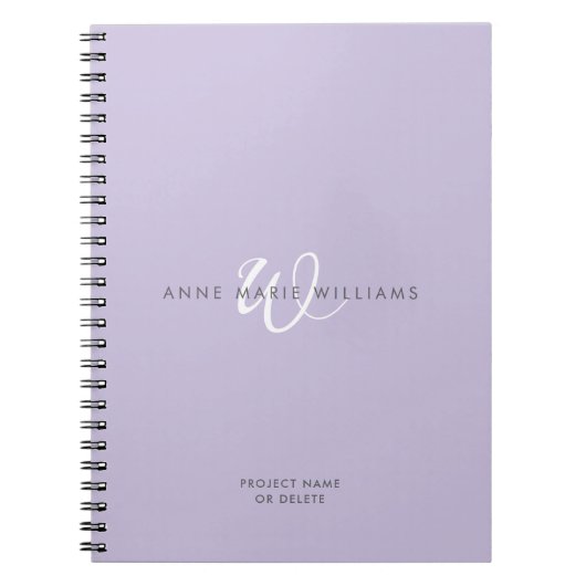 Modern Lavendel Witte Script Monogram Notitieboek (Voorkant)