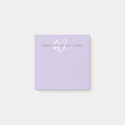 Modern Lavendel Witte Script Monogram Post-it® Notes (Voorkant)