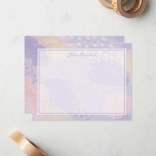 Modern Lavender Abstracte kunst Notitiekaartje (Voorkant / Achterkant in situ)