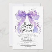 Modern Lavender Bow and Flowers Baby Shower Kaart (Voorkant)