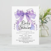 Modern Lavender Bow and Flowers Baby Shower Kaart (Staand voorkant)