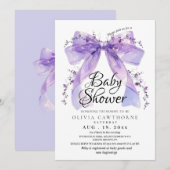 Modern Lavender Bow and Flowers Baby Shower Kaart (Voorkant / Achterkant)