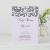 Modern Lavender Gray Floral Swirl Baby shower Kaart (Staand voorkant)
