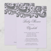 Modern Lavender Gray Floral Swirl Baby shower Kaart (Voorkant / Achterkant)