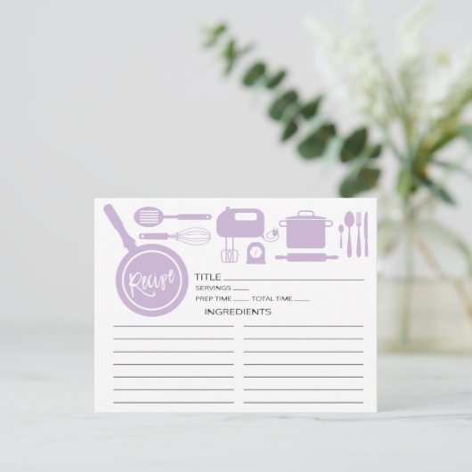 Modern Lavender Kitchen Utils Recipe Card Briefkaart (Staand voorkant)
