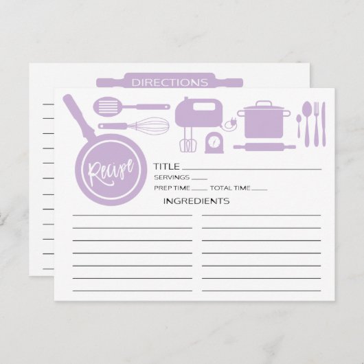 Modern Lavender Kitchen Utils Recipe Card Briefkaart (Voorkant / Achterkant)