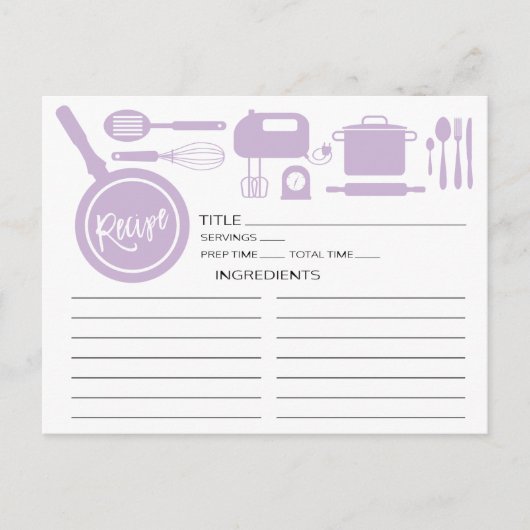 Modern Lavender Kitchen Utils Recipe Card Briefkaart (Voorkant)
