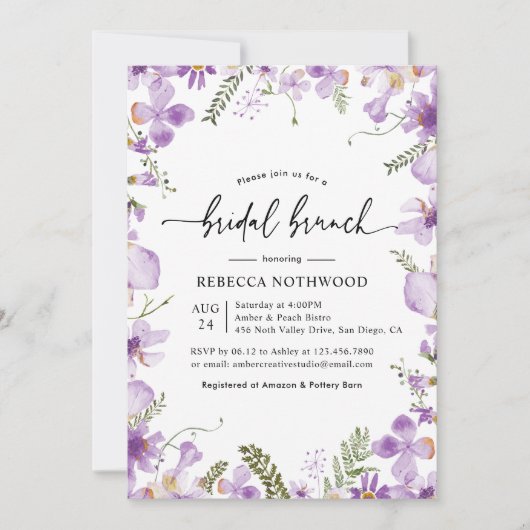 Modern Lavender Lila Bridal Brunch Uitnodiging (Voorkant)
